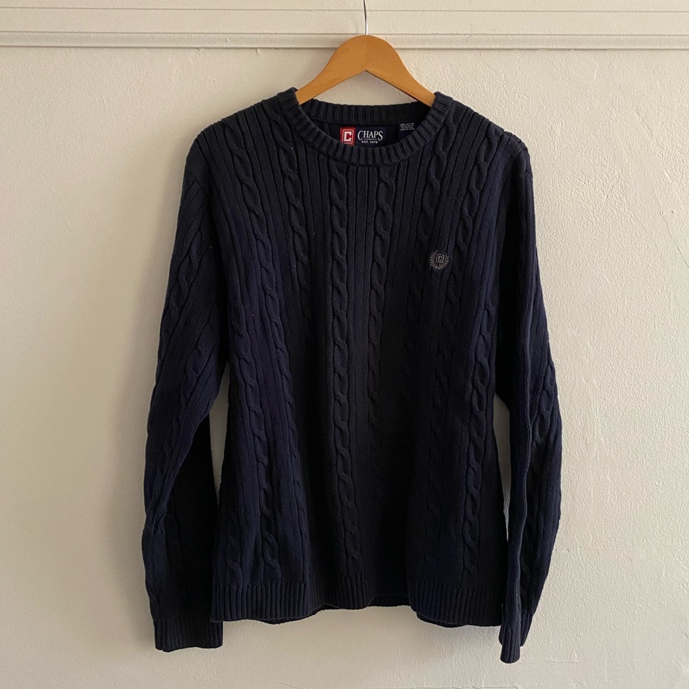 Chaps Navy Cable Knit Crewneck Sweater